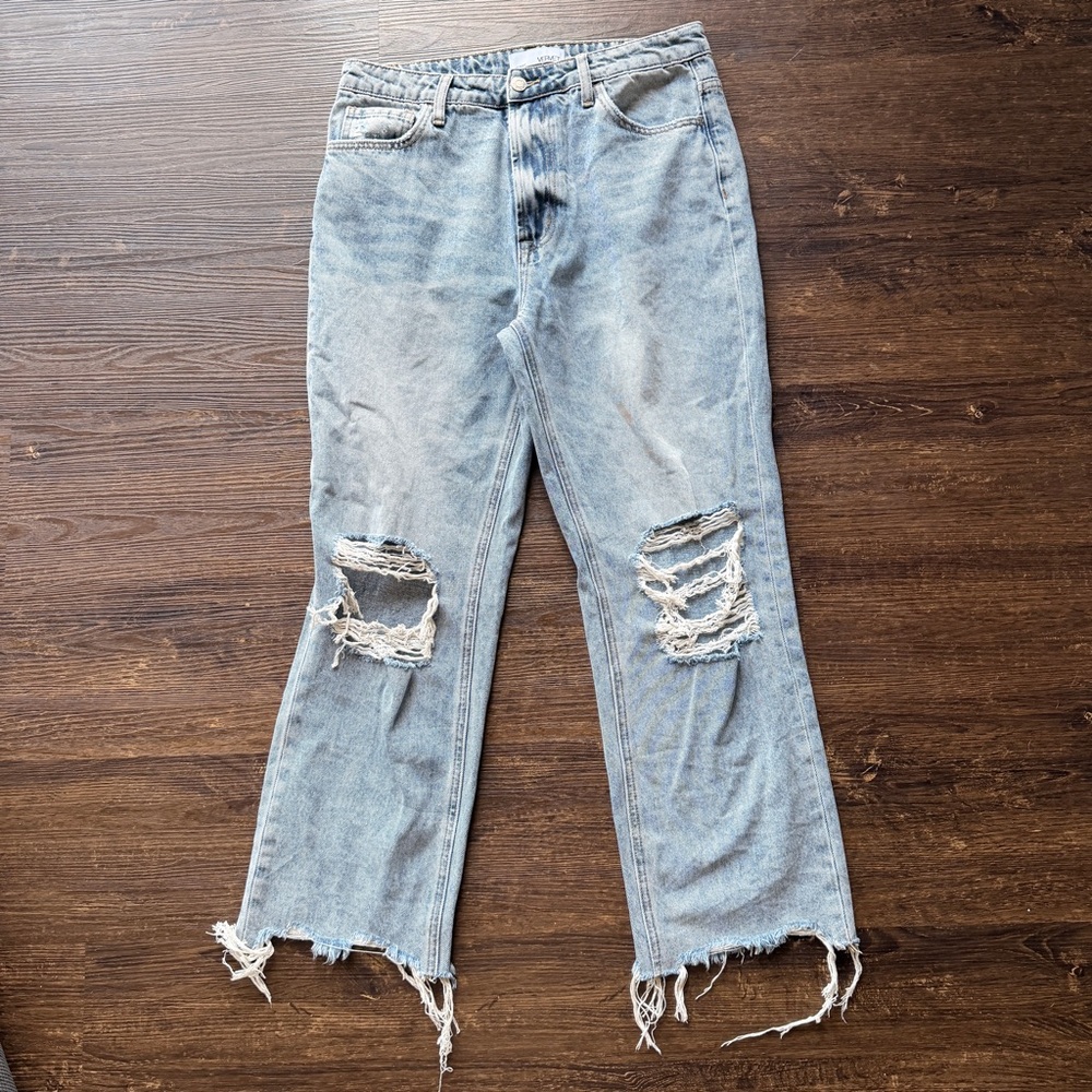 VERVET Los Angeles Distressed Straight Leg Jeans Size 29 Light Wash Raw Hem